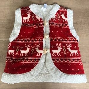 French‎ Kids 6 Years Unisex Fleece Sherpa Reindeer Vest Duffle Wood Button Xmas